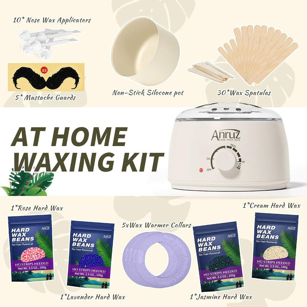 Anruz Kit de depilación en crema cálida para mujeres y hombres, oll...