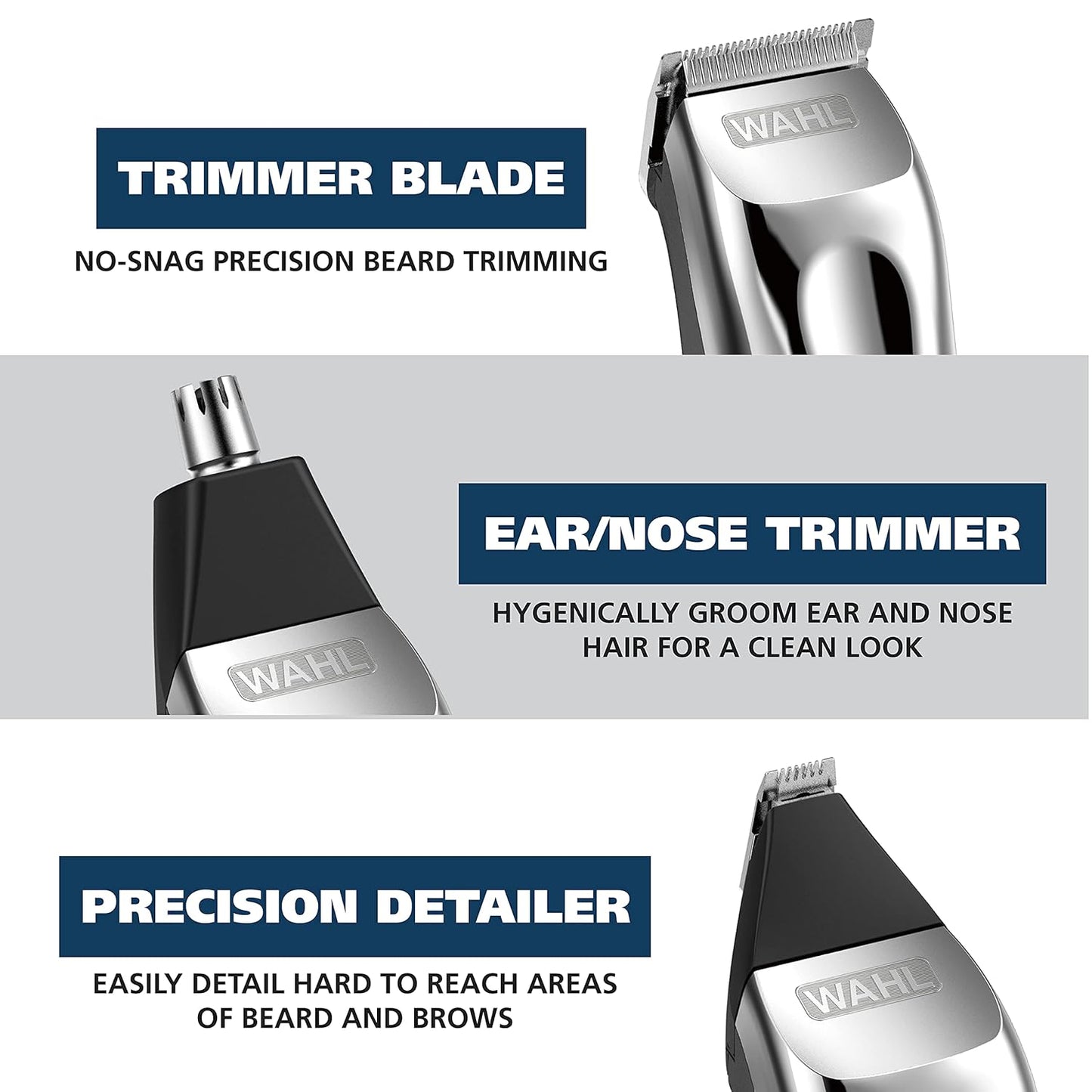 Wahl USA Recortadora recargable de iones de litio todo en uno para barba para hombres con accesorio de detalle y para recortar el pelo de las orejas y la nariz – Modelo 9854-600B