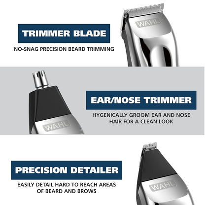 Wahl USA Recortadora recargable de iones de litio todo en uno para barba para hombres con accesorio de detalle y para recortar el pelo de las orejas y la nariz – Modelo 9854-600B