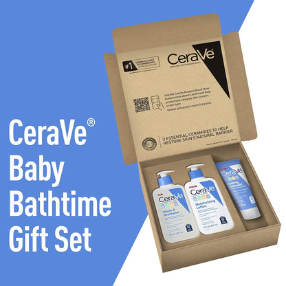 CeraVe Juego de baño para bebé, lavado y champú de 8 onzas + loción hidratante de 8 onzas + ungüento curativo de 3 onzas, sin fragancia, sin parabenos, sin ftalatos y sin lágrimas, artículos