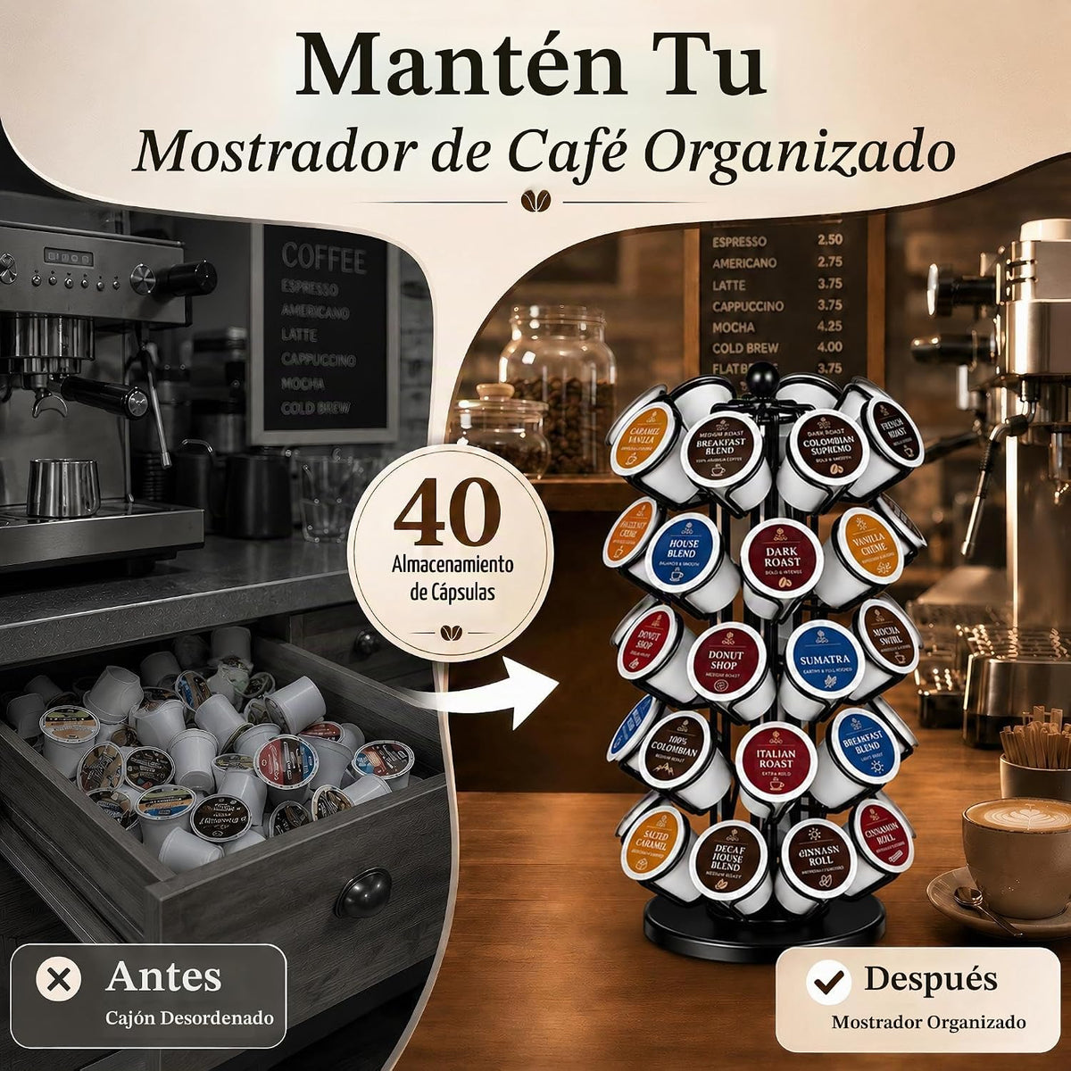 Soporte para tazas K, soporte organizador de almacenamiento para cá...