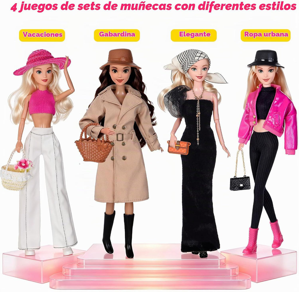 iBayda Paquete de 4 muñecas de juguete americano de moda de 11.5 pu...