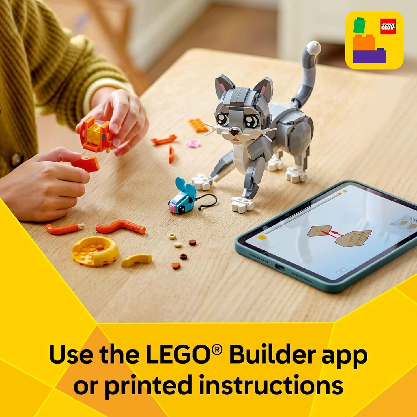 LEGO Creator 3 en 1 Juguete de Gato Juguetón - Juguete de Construcción con 3 Opciones de Construcción, Gato, Perro o Paloma - Regalo de Cumpleaños para Niños - Figuras de Animales para Niños, Niñas y