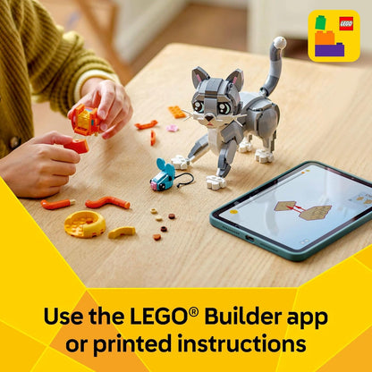 LEGO Creator 3 en 1 Juguete de Gato Juguetón - Juguete de Construcción con 3 Opciones de Construcción, Gato, Perro o Paloma - Regalo de Cumpleaños para Niños - Figuras de Animales para Niños, Niñas y