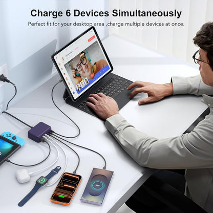 Cargador USB C Rápido, 100W GaN de 6 Puertos Estación de Carga Tipo...