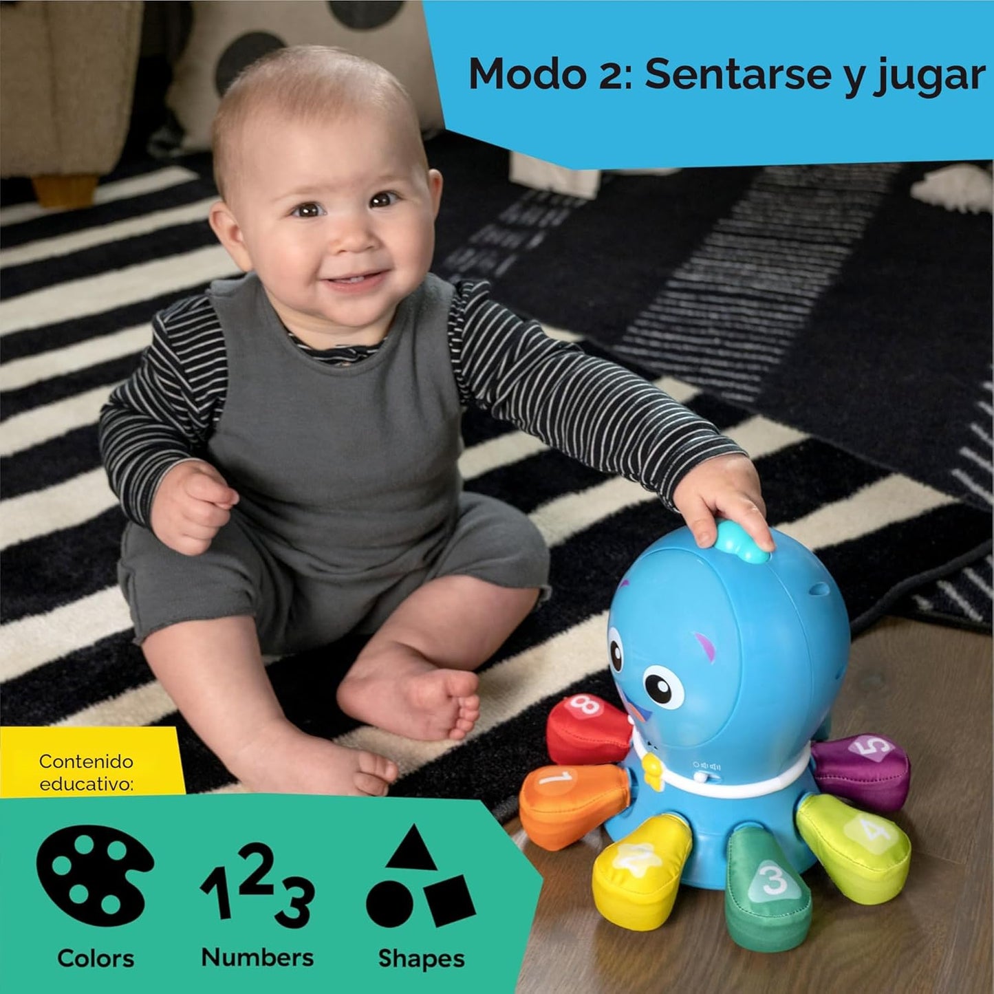 Baby Einstein Exploradores Oceánicos Go Opus Go juguete de aprendizaje de actividad de gateo y persecución 4 en 1, música y luces, para niños de 3 meses a 5 años