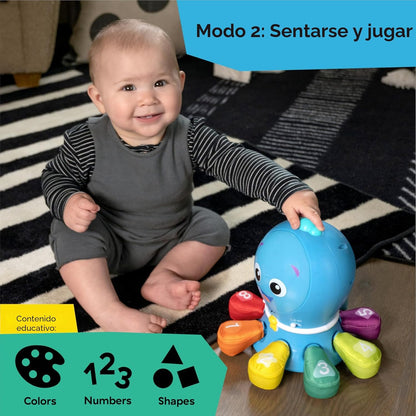 Baby Einstein Exploradores Oceánicos Go Opus Go juguete de aprendizaje de actividad de gateo y persecución 4 en 1, música y luces, para niños de 3 meses a 5 años