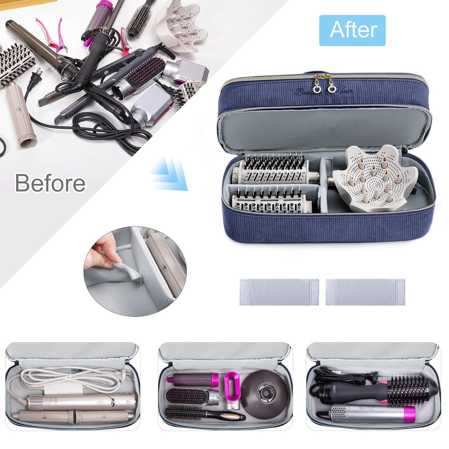 ELCUPA Estuche de viaje para herramientas de cabello de doble capa...