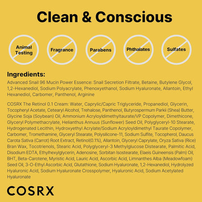 COSRX Snail 96% Mucin Power Essence 2ea y Retinol 0.1% Cream Mini S...