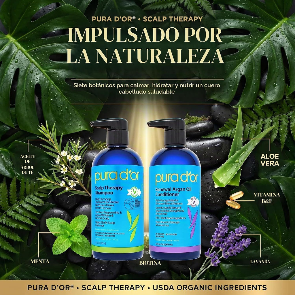 PURA D'OR Juego de champú y acondicionador para terapia del cue...