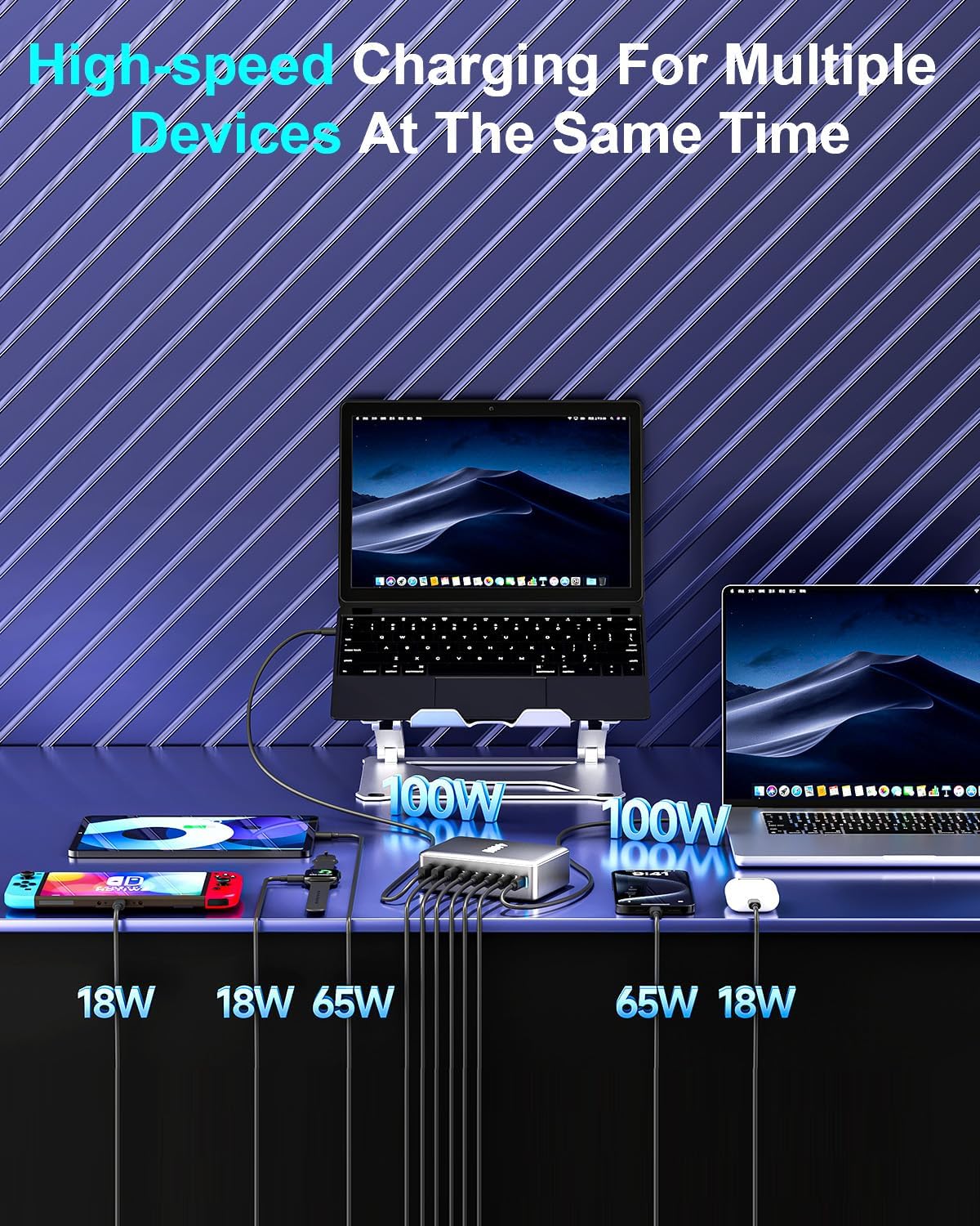 Bloque de cargador rápido USB C GAN de 440 W, estación de carga de...