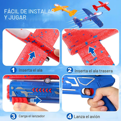 Paquete de 3 Juguetes Lanzadores de Avión, Planeador de Espuma LED...