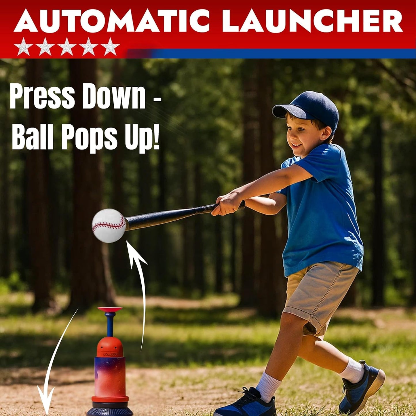 Juego de béisbol 3 en 1 para niños y niños pequeños de 3 a 5 años – Incluye soporte de pelota de camiseta, camiseta colgante, lanzador automático de bolas y 6 bolas de softball, altura ajustable para