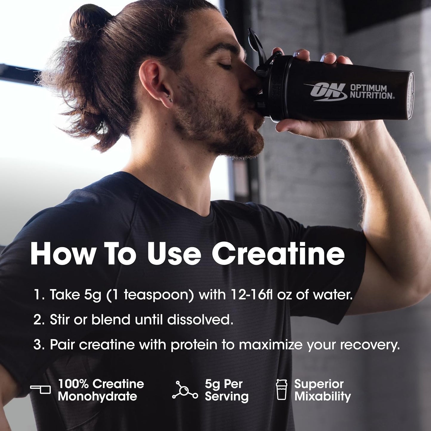 Optimum Nutrition Creatina Micronizada Monohidrato en Polvo, Sin Sa...