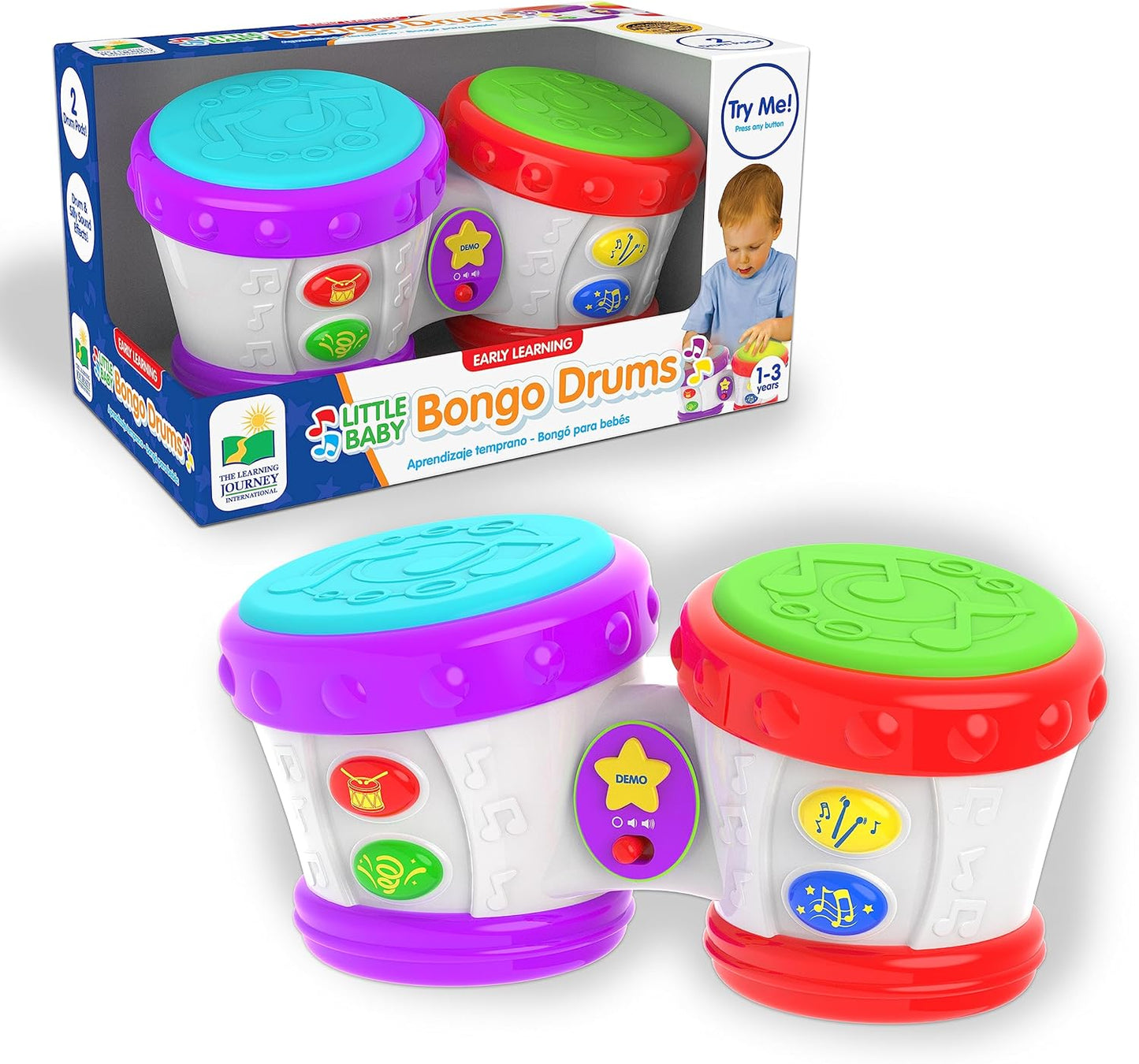 The Learning Journey Aprendizaje temprano - Little Baby Bongo Drums - Juguetes musicales electrónicos para niños y niñas a partir de 12 meses - Juguete de aprendizaje musical galardonado, multicolor