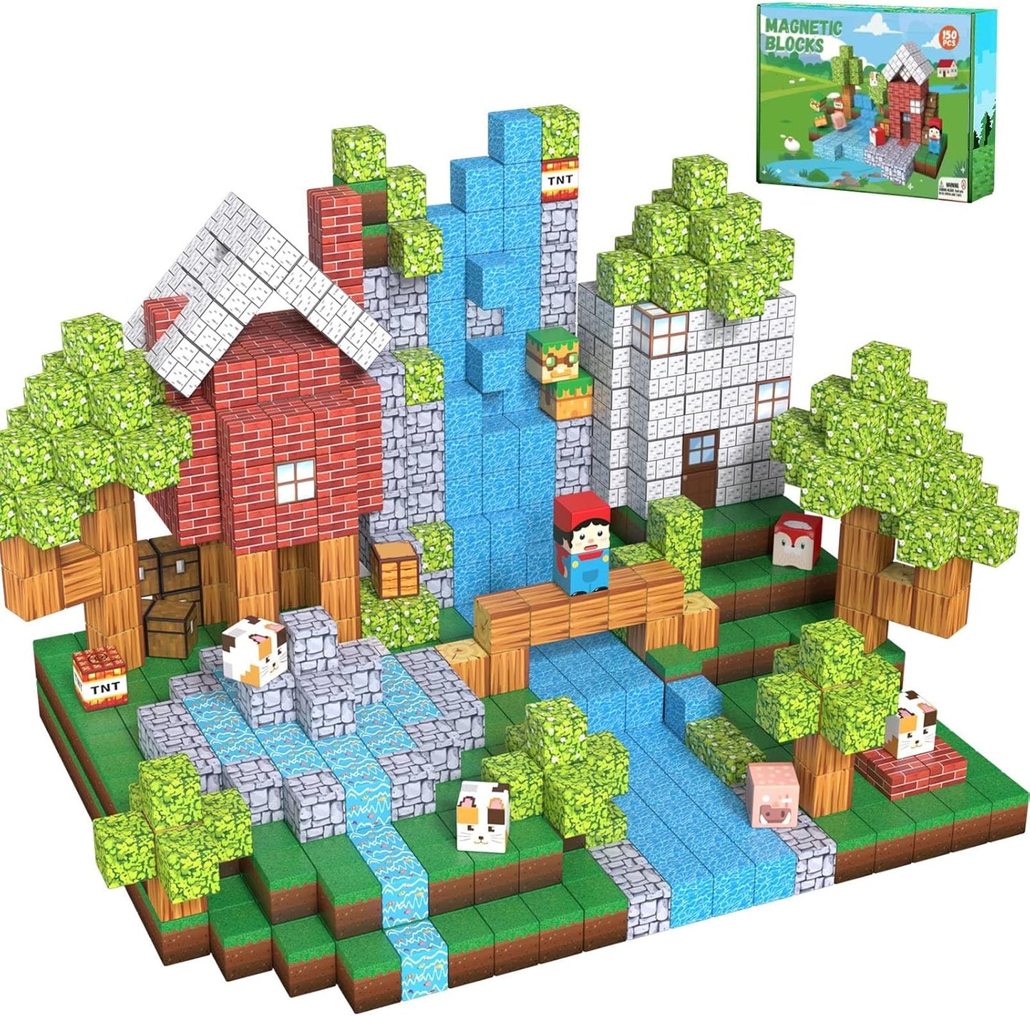 Bloques de construcción magnéticos para niños - 150 piezas cubos ma...
