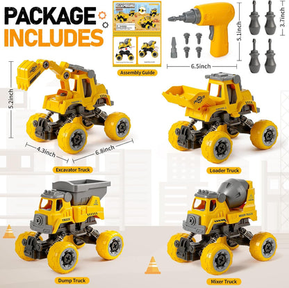 Camión de construcción desmontable para niños de 3 a 8 años, 4 jugu...