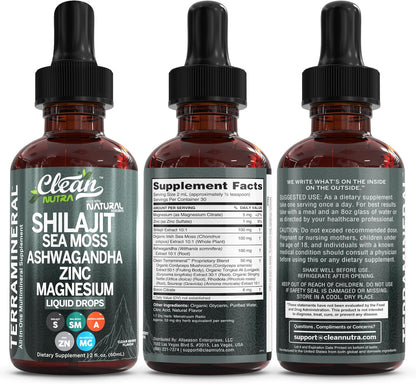 Gotas líquidas de Shilajit con musgo marino, Ashwagandha, Zinc, Mag...