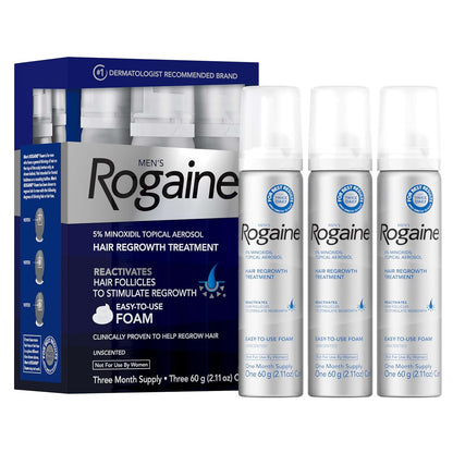 Rogaine para hombres 5% Minoxidil para hombres en espuma, crecimiento clínicamente probado para cabello adelgazado, tratamiento tópico para la pérdida de cabello, aerosol tópico sin perfume