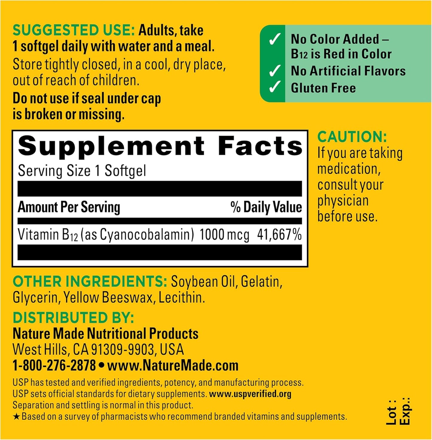 Nature Made Vitamina B12 1000 mcg, suplemento dietético para apoyo...