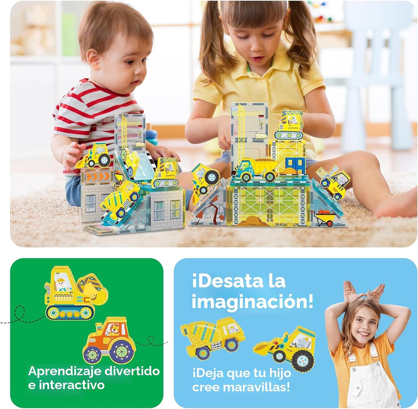 PicassoTiles Bloques Magnéticos de Construcción con 8 Vehículos de...