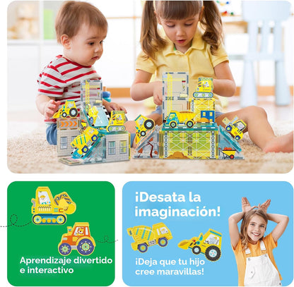 PicassoTiles Bloques Magnéticos de Construcción con 8 Vehículos de...