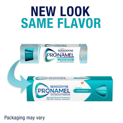 Sensodyne Pronamel Fresh Breath Pasta de dientes de esmalte para dientes sensibles y protección contra caries, Fresh Wave - 4 oz (paquete de 4)