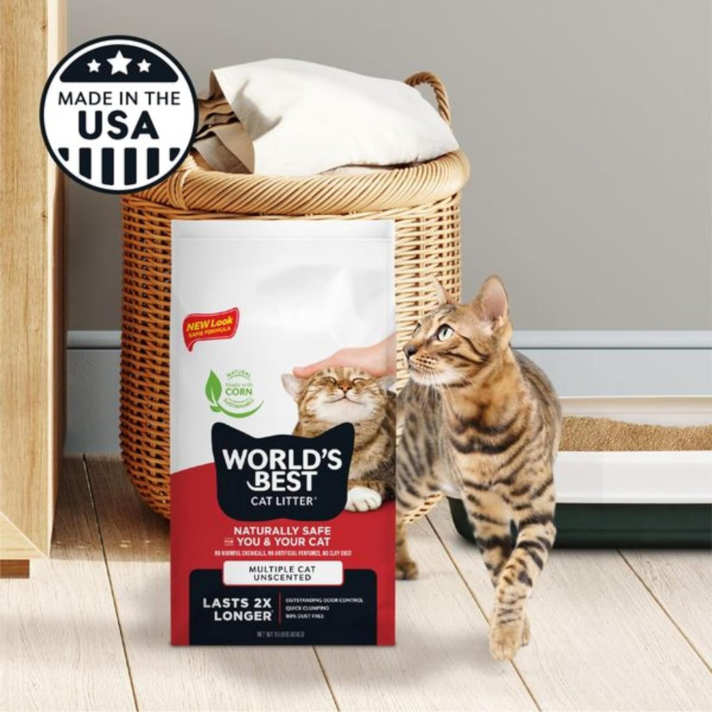 WORLD'S BEST CAT LITTER Múltiples gatos sin perfume, 15 libras,...