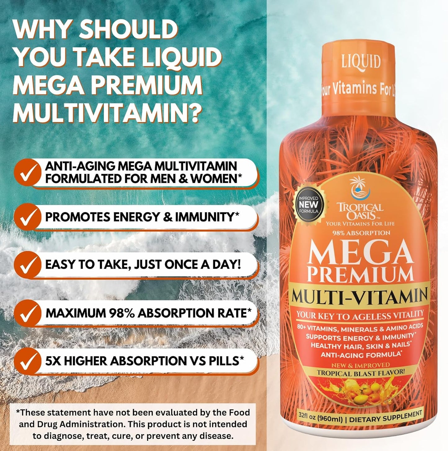 Mega Premium Multivitamínico líquido | Vitamina natural de apoyo in...