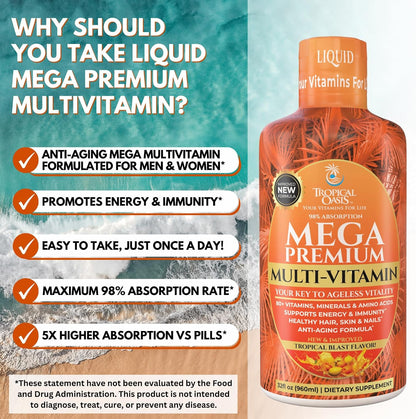 Mega Premium Multivitamínico líquido | Vitamina natural de apoyo in...