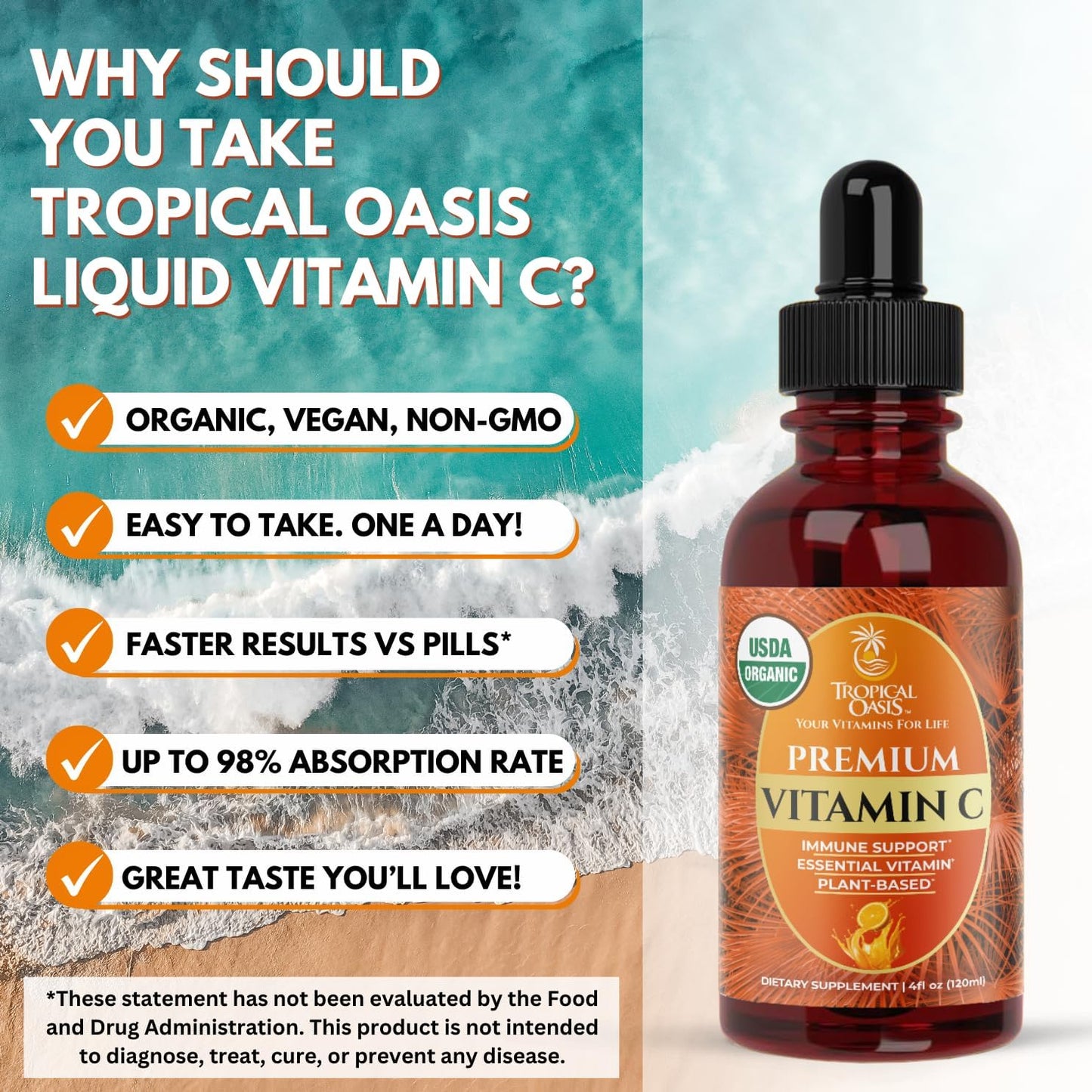 Tropical Oasis Gotas Líquidas de Vitamina C USDA Orgánica para Adul...