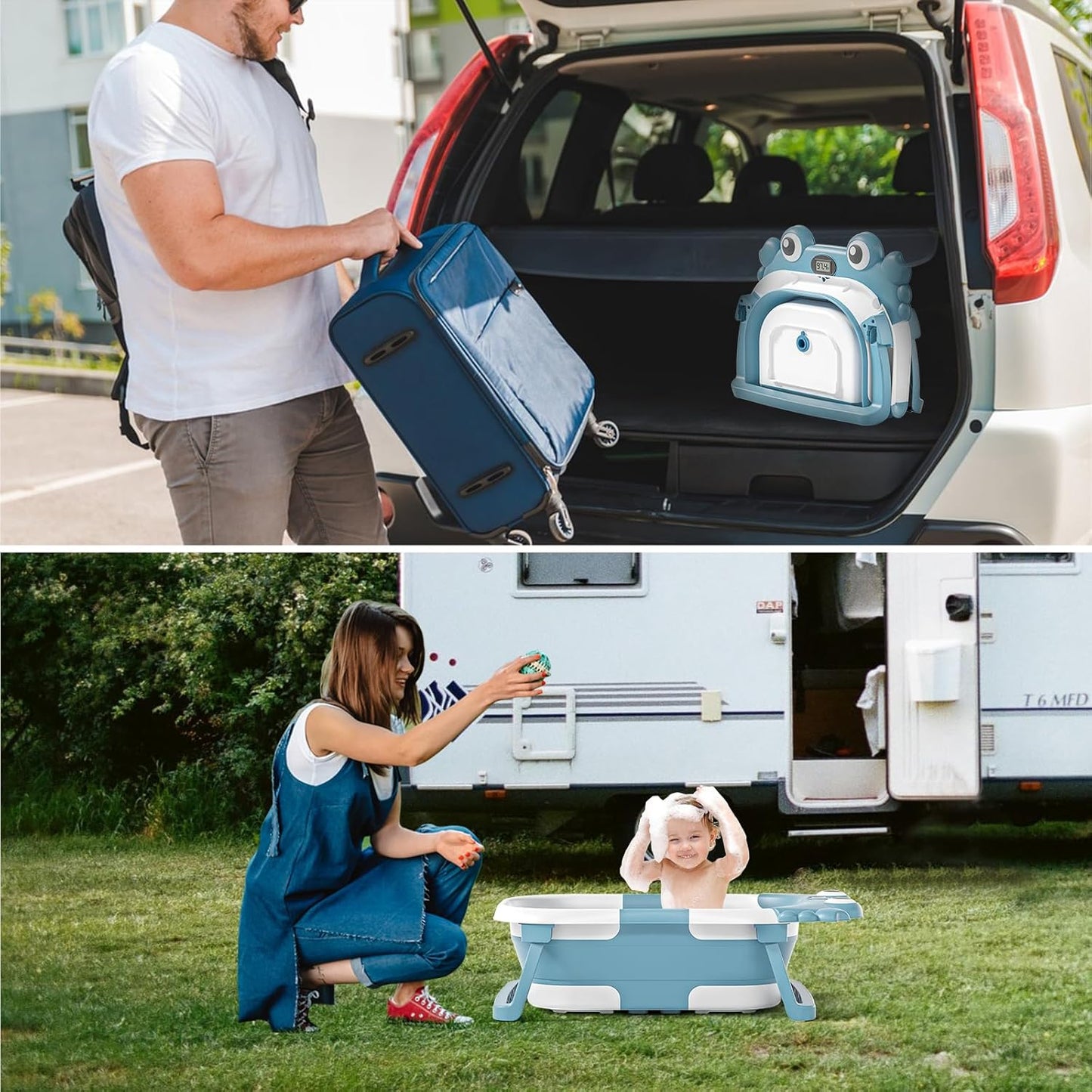 Bañera plegable para recién nacidos a niños pequeños con monitor de...