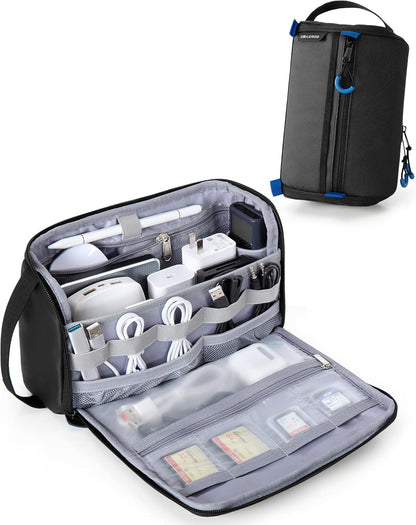 Smasrob Organizador de Electrónicos Estuche de Viaje, Bolsa Técnica Resistente al Agua Funda para Cargador para Cable, Cable, Tarjetas, Teléfono, Airpods, Negro