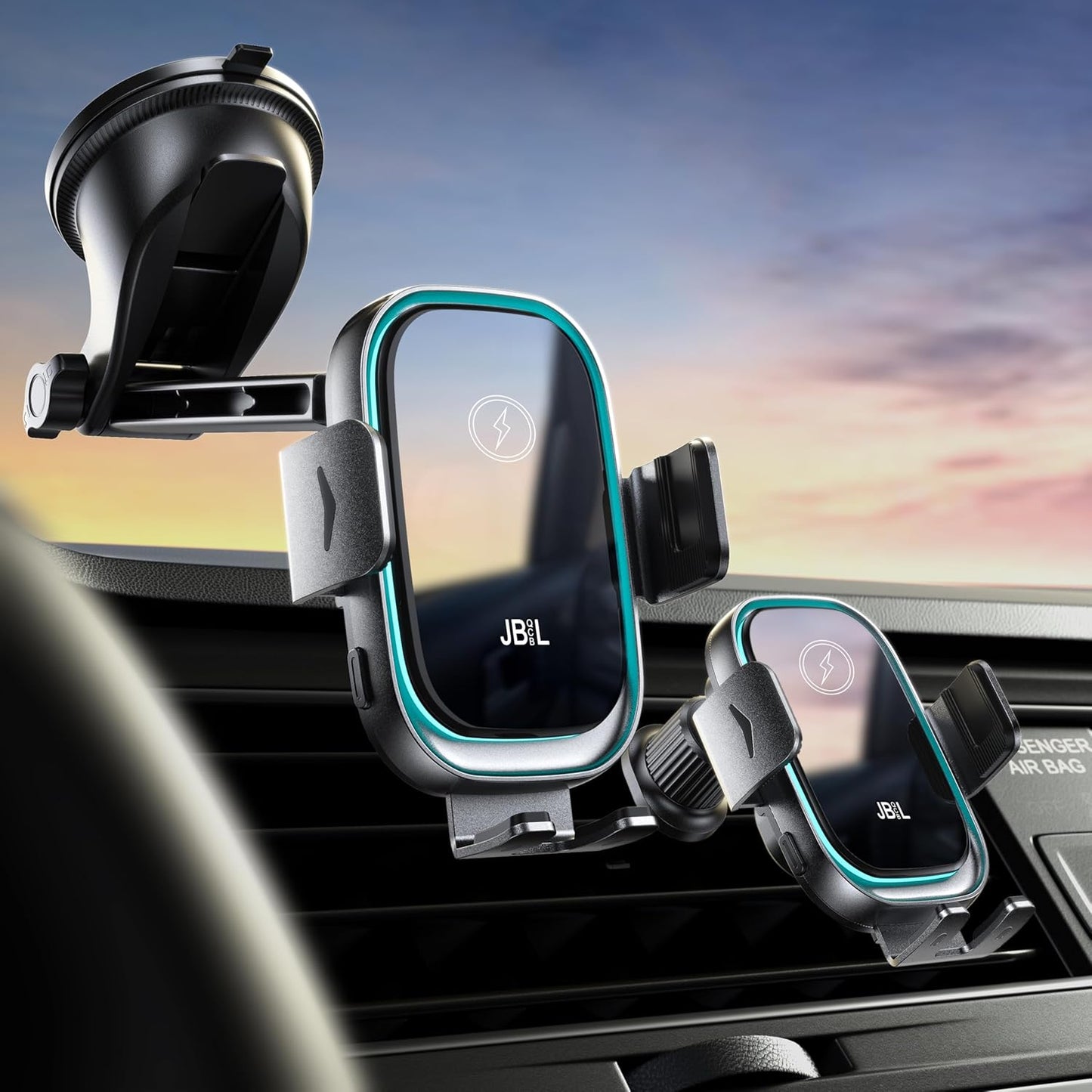 Cargador inalámbrico para automóvil, 3 en 1, soporte para teléfono de automóvil, cargador de automóvil, montaje para parabrisas, salpicadero, ventilación de aire, soporte de teléfono celular de carga
