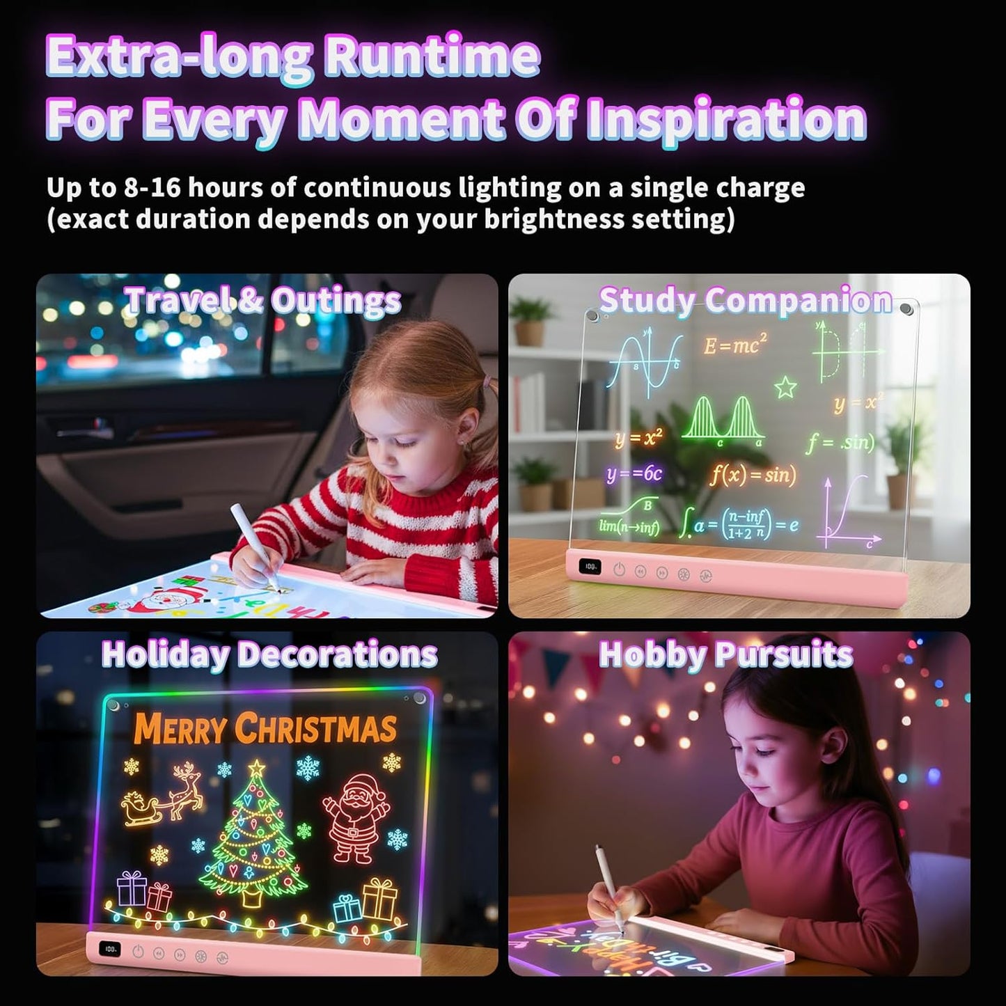 Lumiboard Tablero de dibujo LED con 13 efectos de luz, 16 pulgadas,...