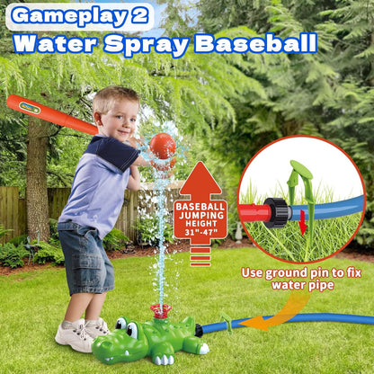 Juego de aspersores de agua 4 en 1 para niños y juguete de bola de agua, rociador de béisbol de cocodrilo para patio trasero, juguetes de verano al aire libre para niños y niñas, juguetes de