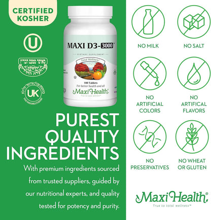 Maxi Health Kosher Vitamina D3 3000 UI (75 mcg) \u2013 Vitamina D p...