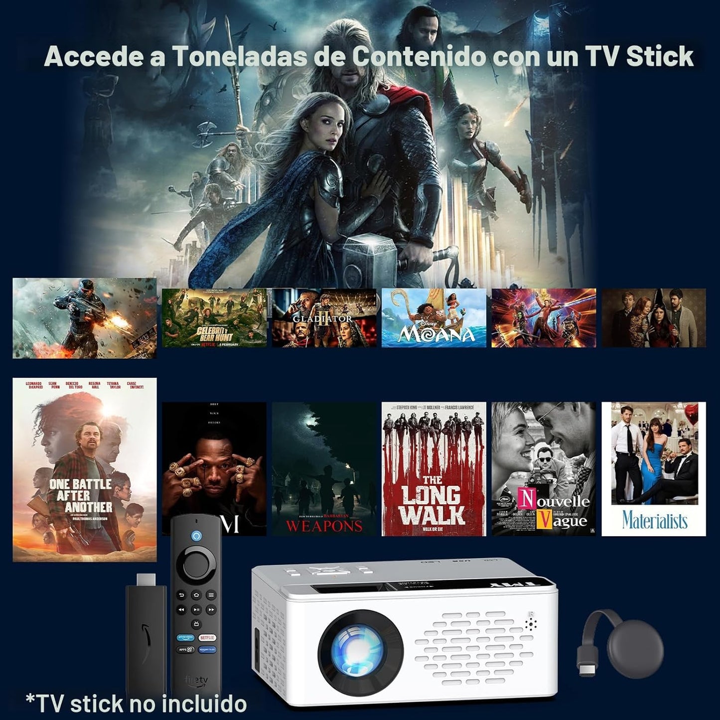 TMY Mini proyector, proyector Bluetooth mejorado con pantalla, proy...