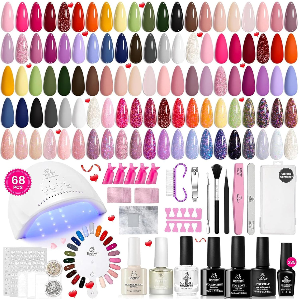 Beetles - Kit de esmalte de uñas de gel con luz UV, 80 unidades, 55...