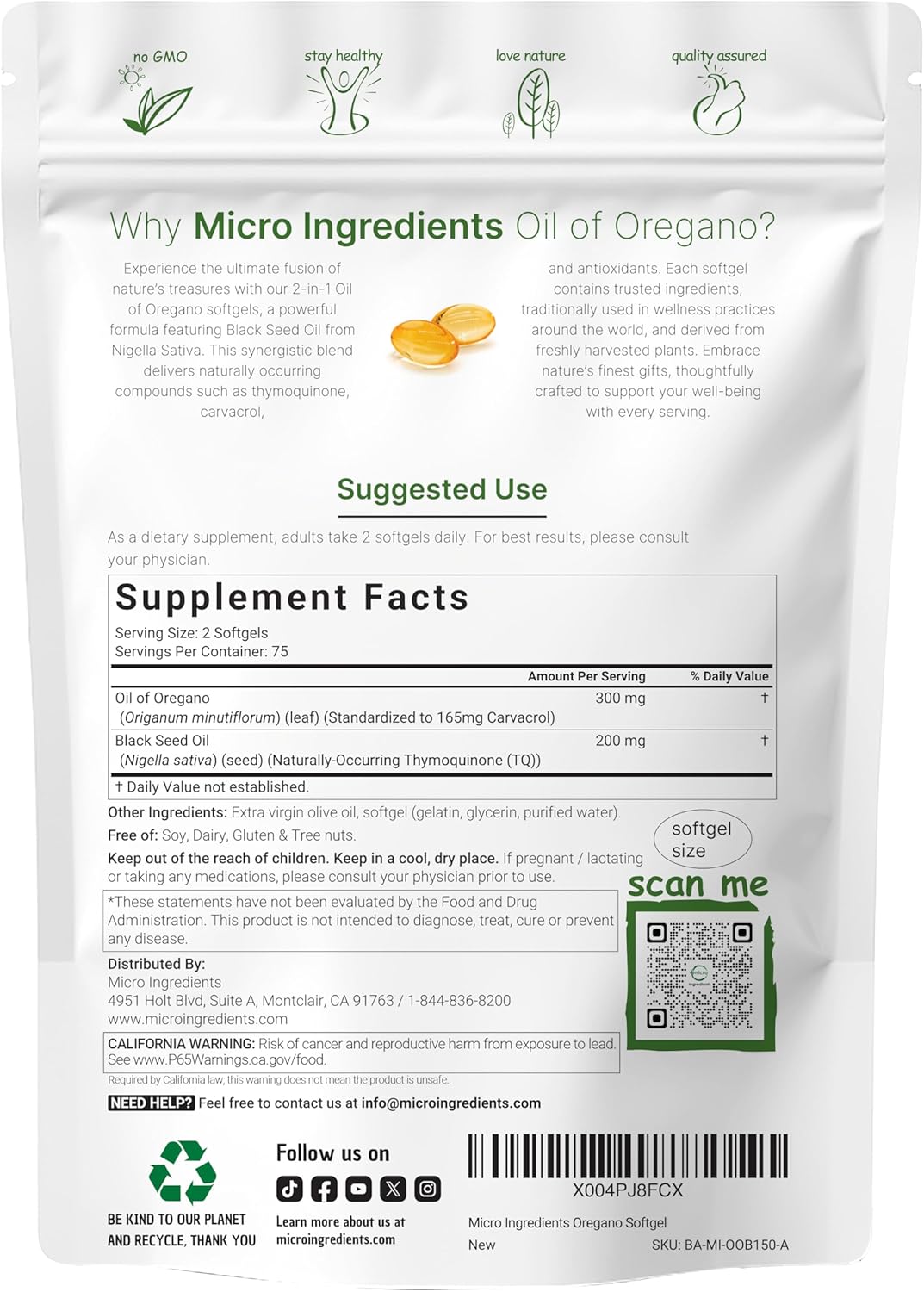 Micro Ingredients Cápsulas Blandas de Aceite de Orégano, 150 Unidad...