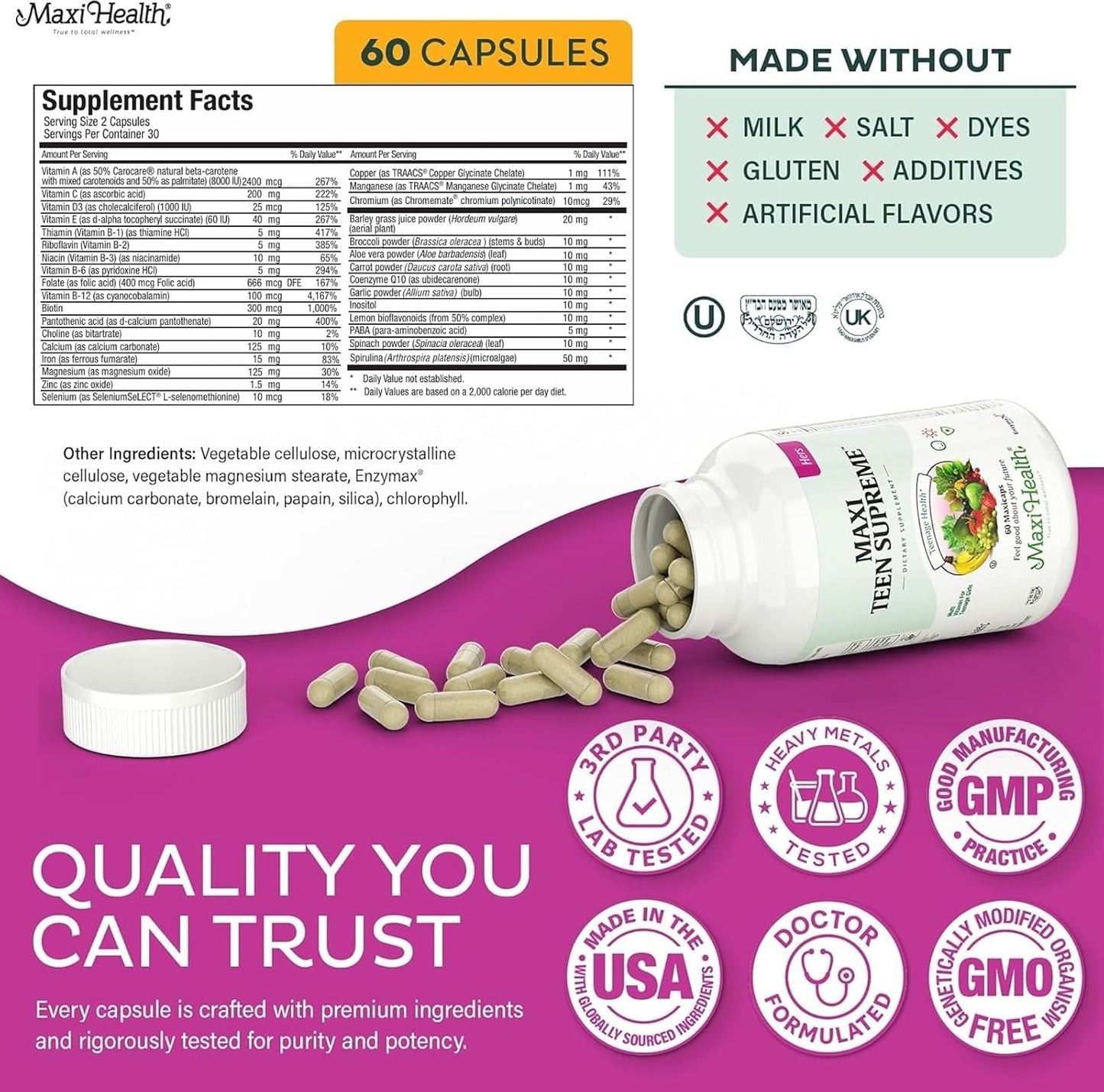 Vitaminas adolescentes para niñas de 12 a 17 años, multivitamínico...
