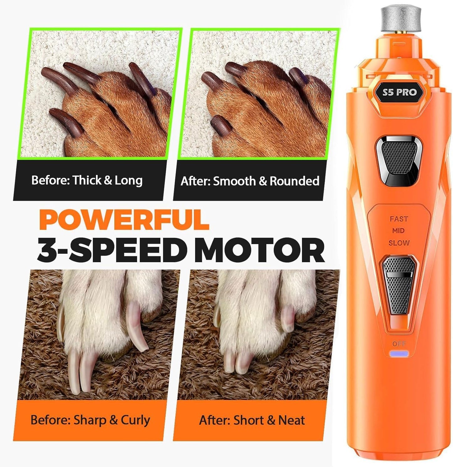 Whisper - Molinillo de uñas silencioso para perros, seguro y sin es...