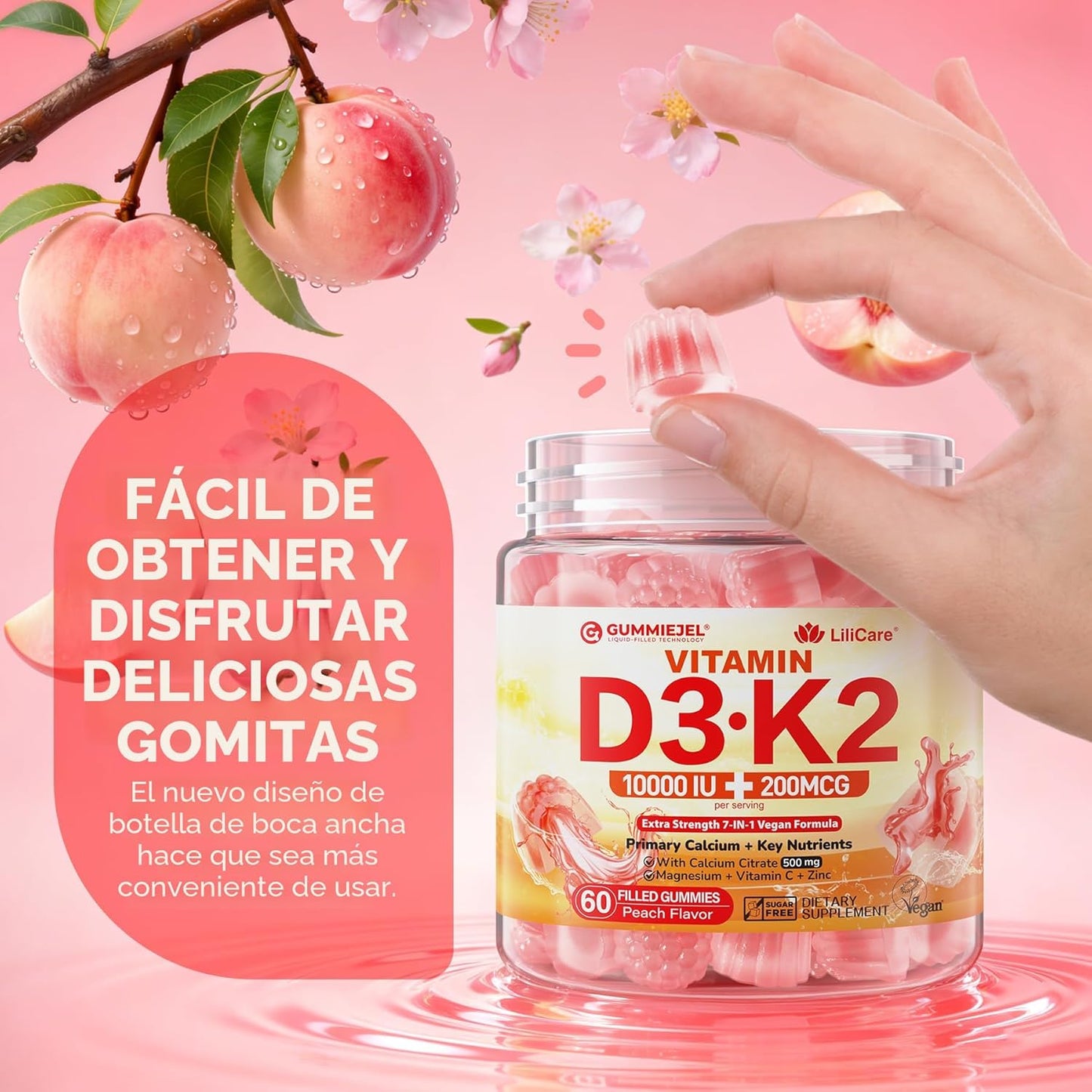 Gomas de vitamina D3 K2 5000UI \/ 10,000 UI con 500mg de calcio + K...