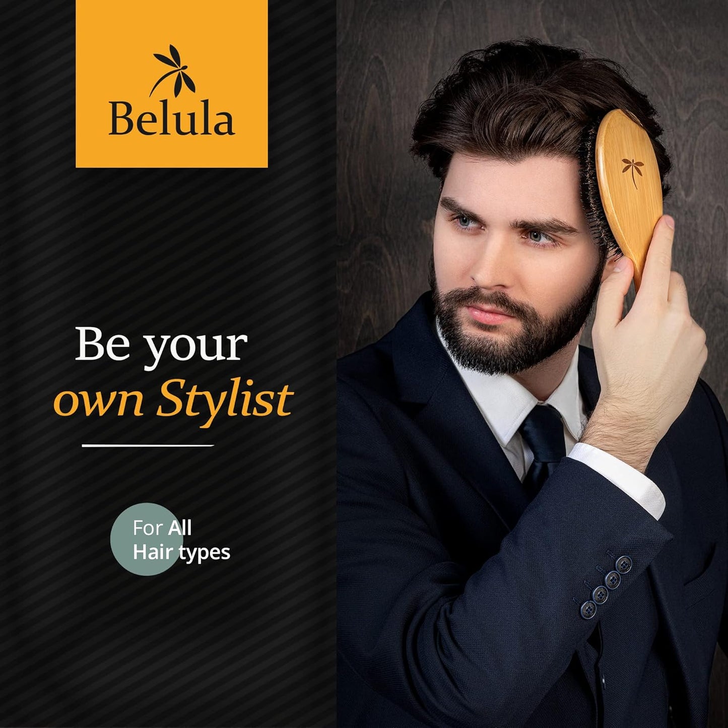 Belula Set de aseo de cabello para hombres: cepillo de cerdas de jabalí, cepillo de alfiler de nailon, peine de madera y bolsa de viaje para peinar