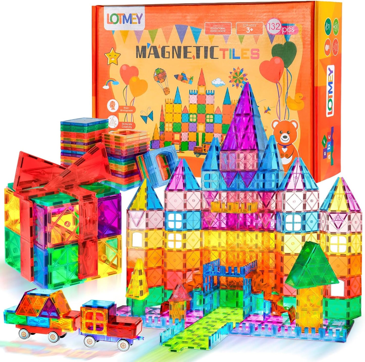 Lotmey 132 Piezas Azulejos Magnéticos con 2 Autos Conjunto Deluxe,...