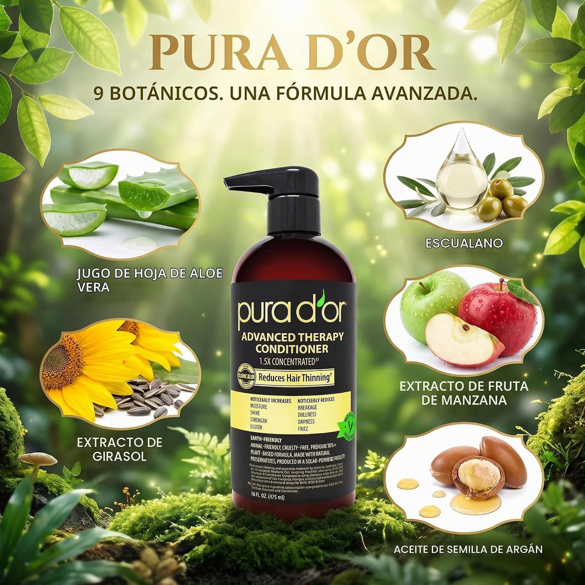 Champú y bálsamo de Pura D'OR para terapia avanzada. Contiene 1...