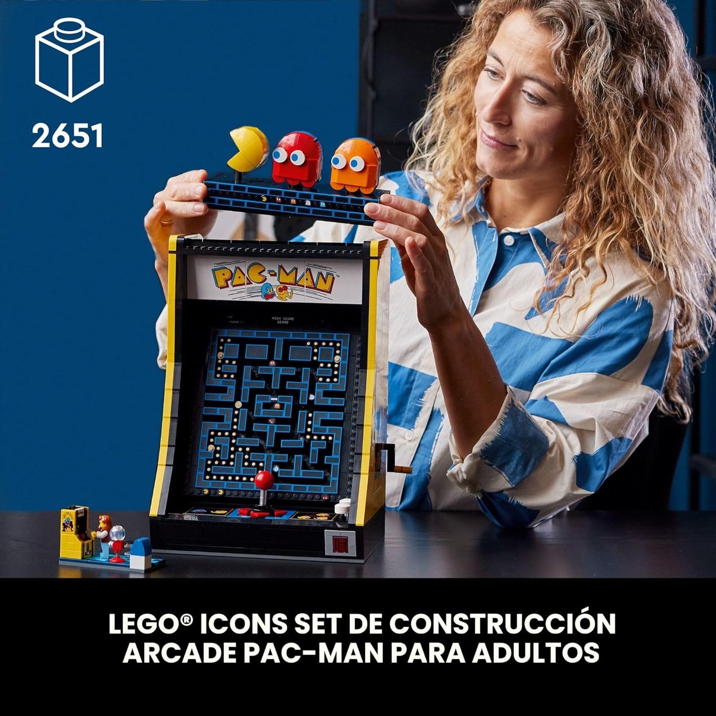 LEGO Icons PAC-Man Juegos de Construcción Arcade para Adultos - Decoración Coleccionable para Oficina, Estantería o Dormitorio - Regalos para Navidad, Hombres y Mujeres - Con Mango Móvil para Recrear