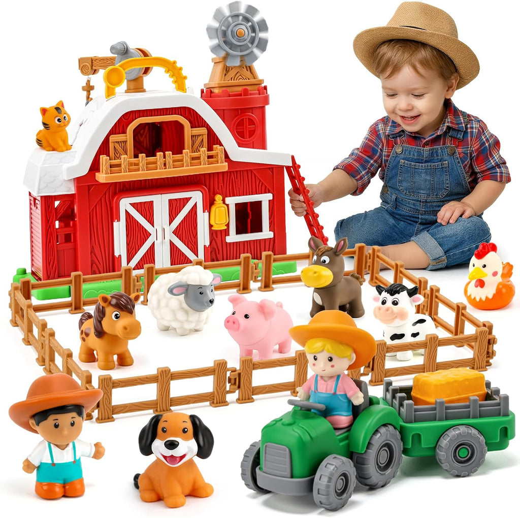 All-en-One Farm Barn Toy Set,Pretend Play Gift para Boys Girls 2 3 Years Old