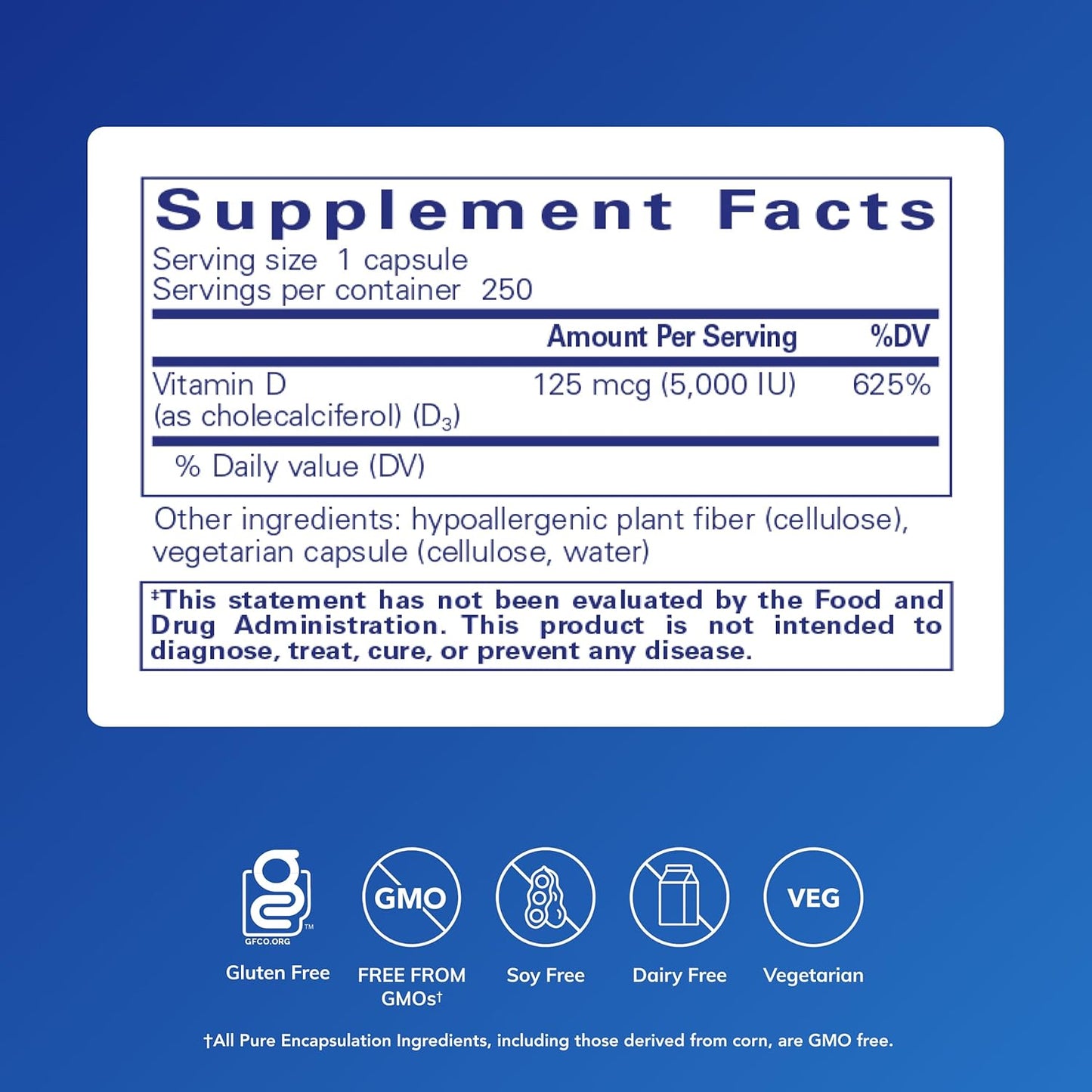 Pure Encapsulations Vitamina D3 125 mcg (5,000 UI) - Suplemento par...