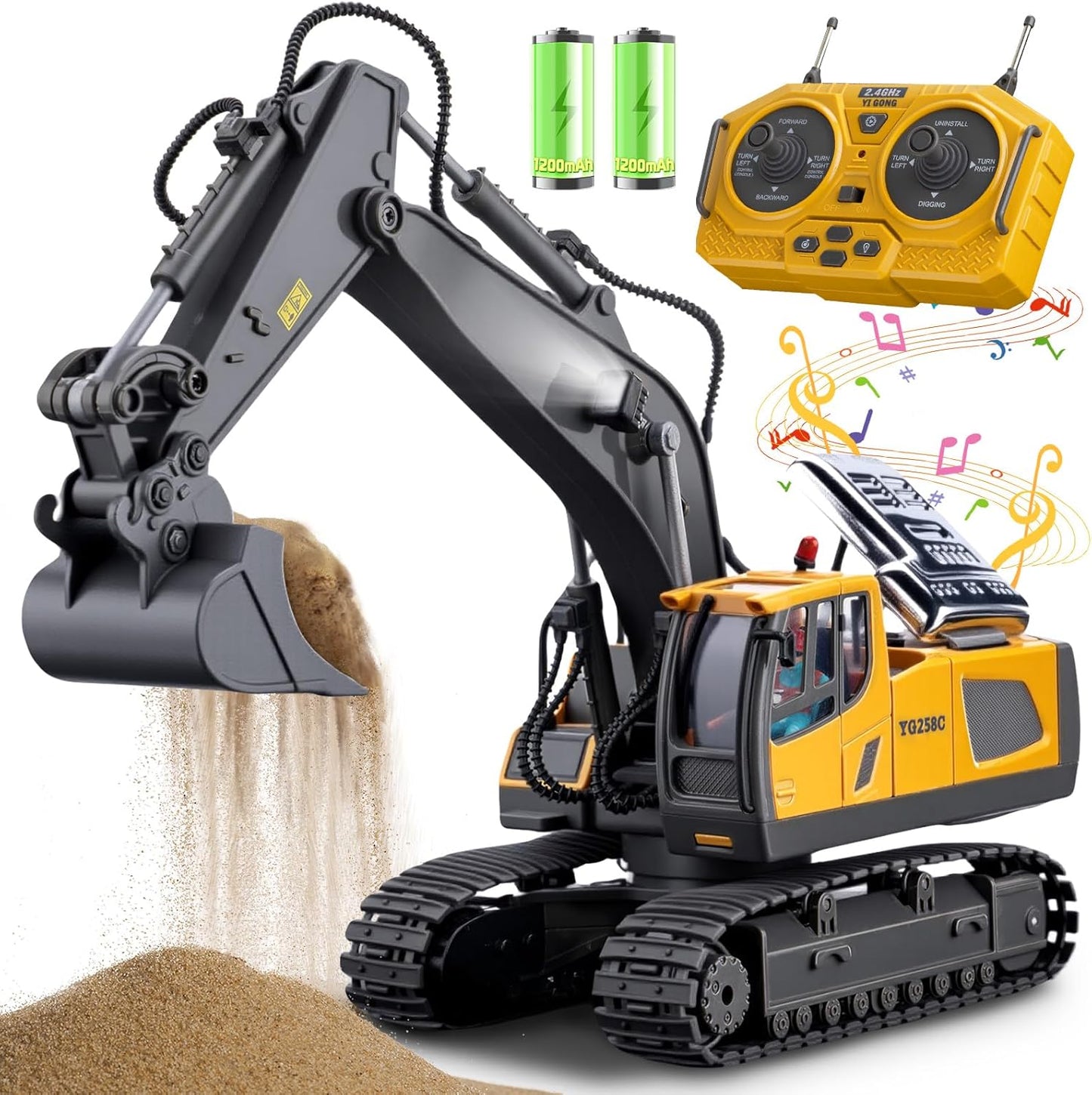 Samtop Juguetes de excavadora con control remoto, vehículos de cons...